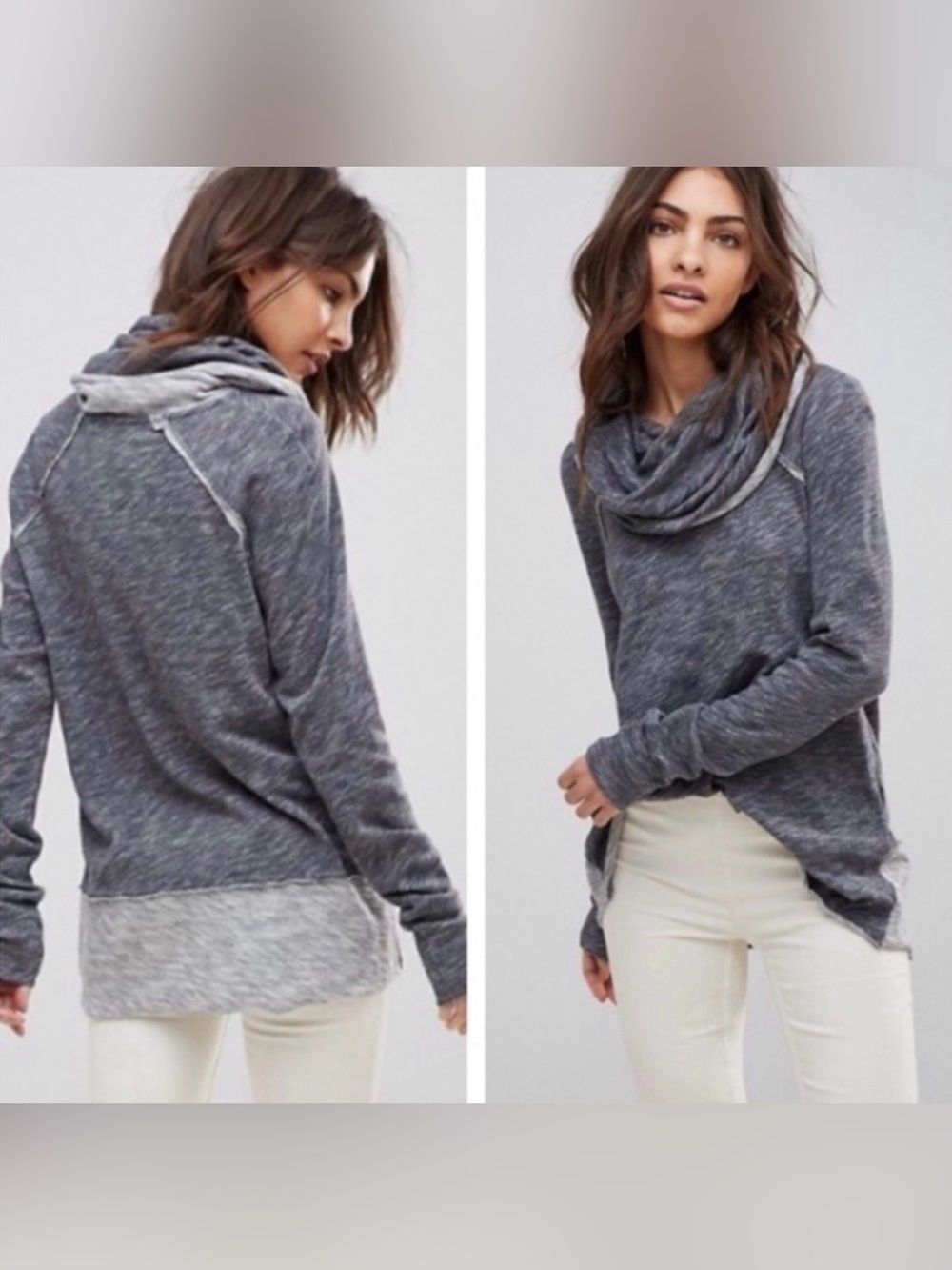 Free People Beach One Body Cocoon Cowl Neck Pullover Gray vacation summer
